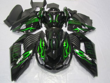 2006-2011 Black Green Flame Ninja Kawasaki ZX14R ZZR1400 Motorcycle Replacement Fairings UK