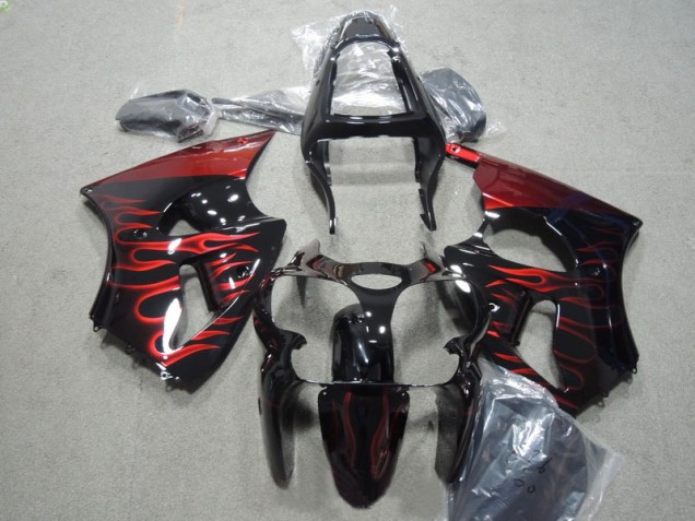 2000-2002 Black Red Flame Kawasaki ZX6R Motorbike Fairing Kits UK 2000-2002 Black Red Flame Kawasaki ZX6R Motorbike Fairing Kits UK
