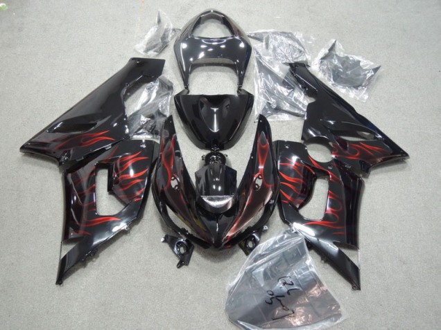 2005-2006 Black Red Flame Kawasaki ZX6R Bike Fairing Kit UK 2005-2006 Black Red Flame Kawasaki ZX6R Bike Fairing Kit UK