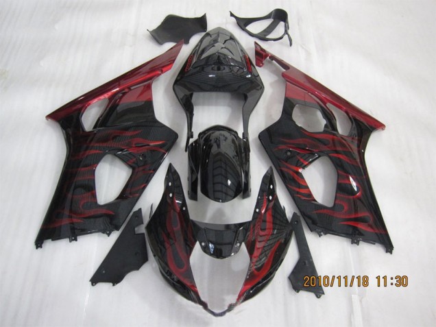 2003-2004 Black Red Flame Suzuki GSXR1000 Motorcycle Bodywork UK 2003-2004 Black Red Flame Suzuki GSXR1000 Motorcycle Bodywork UK