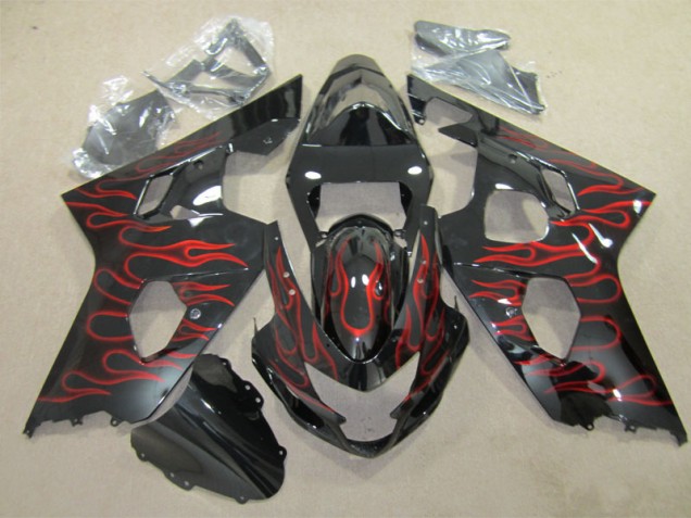 2004-2005 Black Red Flame Suzuki GSXR600 Replacement Fairings UK 2004-2005 Black Red Flame Suzuki GSXR600 Replacement Fairings UK