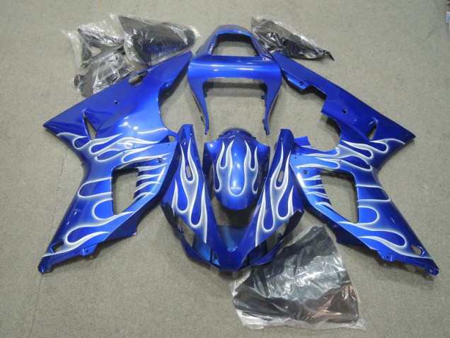 2000-2001 Blue White Flame Yamaha YZF R1 Motorcycle Fairings Kit UK
