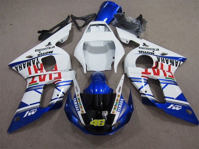 1998-2002 White Blue Fiat 46 Yamaha YZF R6 Motorcycle Fairings Kits UK 1998-2002 White Blue Fiat 46 Yamaha YZF R6 Motorcycle Fairings Kits UK