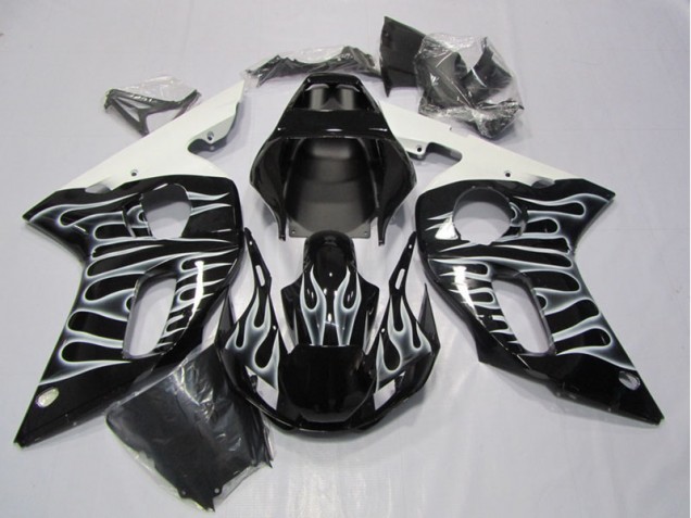 1998-2002 Black White Flame Yamaha YZF R6 Motorcycle Fairing UK 1998-2002 Black White Flame Yamaha YZF R6 Motorcycle Fairing UK