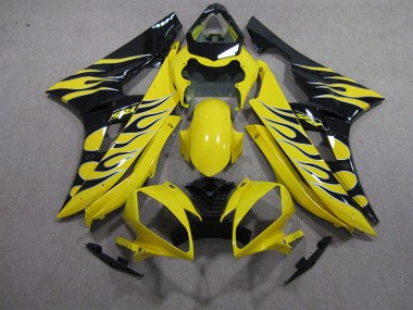 2006-2007 Yellow Black Flame Yamaha YZF R6 Motorbike Fairing Kits UK